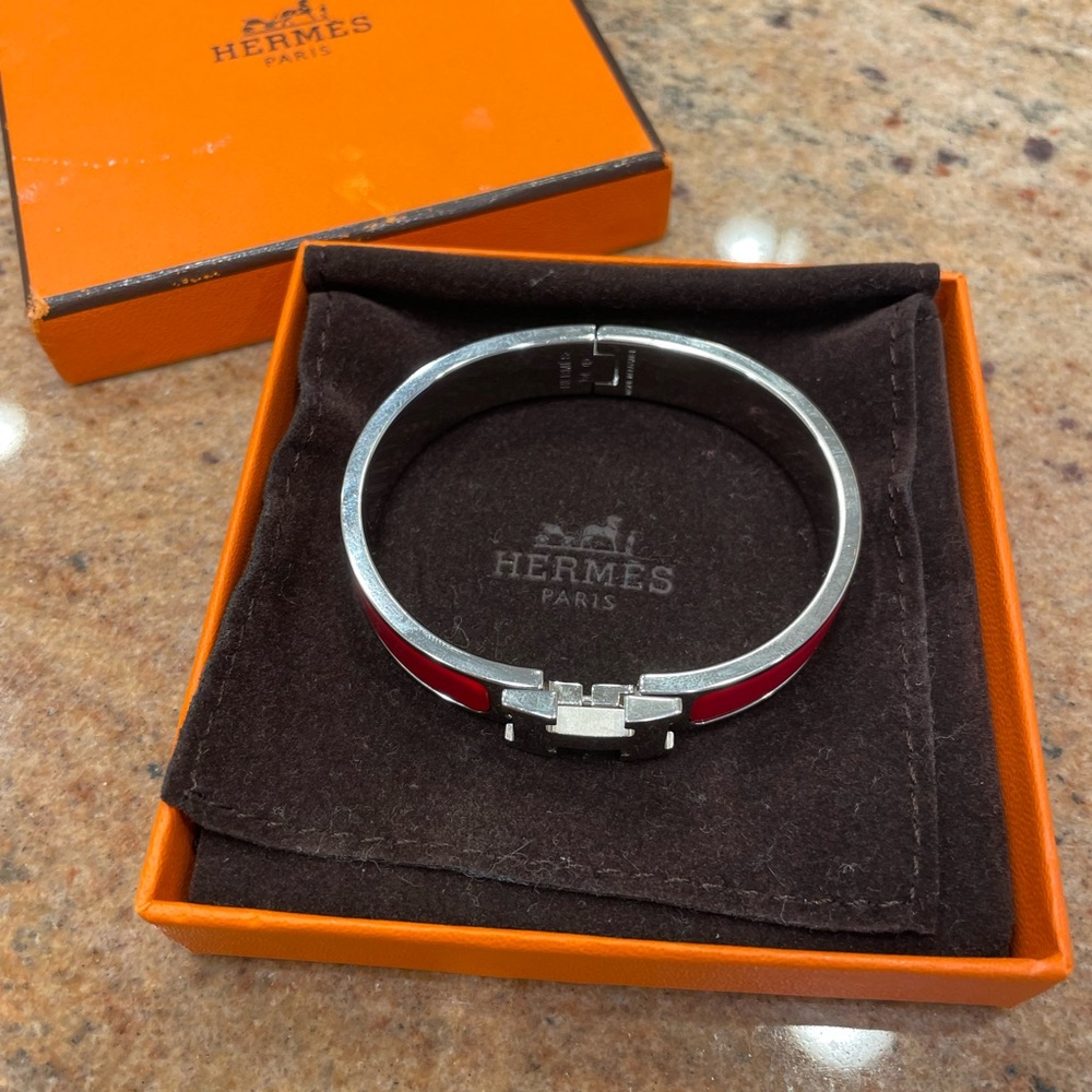 Hermes H bracelet red and silver - Picture 2 of 4